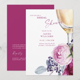 Fuchsia Floral Champagne Elegantes Brautparty Einladung