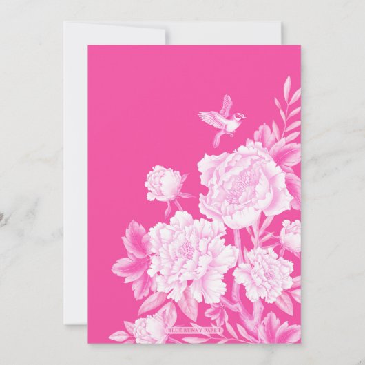 Fuchsia Floral Chinoiserie Hochzeit speichern Einladung (Rückseite)