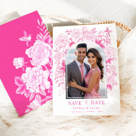 Fuchsia Floral Chinoiserie Hochzeit speichern Einladung