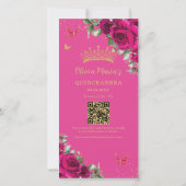 Fuchsia Floral Photo Booth Quinceanera QR code Save The Date (Rückseite)