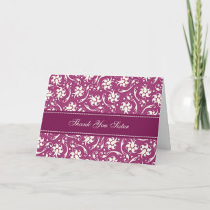 Fuchsia Floral Schwester Dankeschön Trauzeugin Kar Dankeskarte
