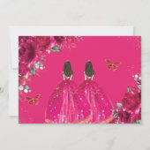 Fuchsia Floral Twins XV Quinceañera Save the Date (Rückseite)