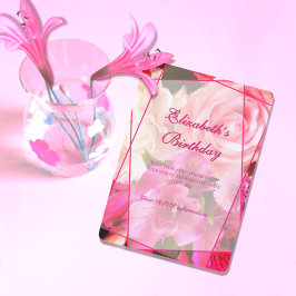Fuchsia Florals Birthday Invitation Card Dankeskarte