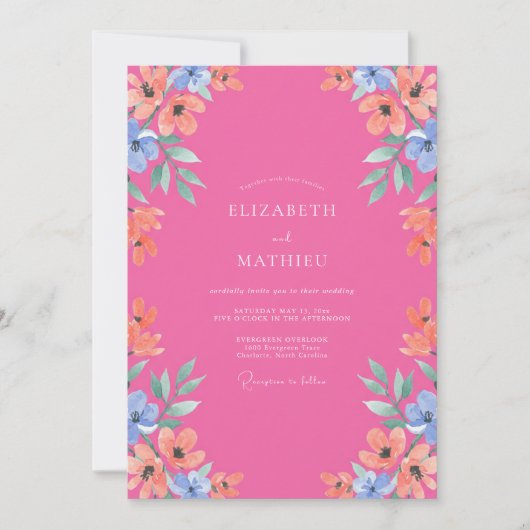 Fuchsia fröhliche Sommerhochzeit Einladung (Vorderseite)