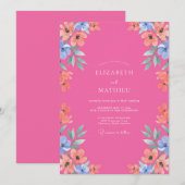 Fuchsia fröhliche Sommerhochzeit Einladung (Vorne/Hinten)