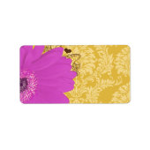 Fuchsia Gerber Daisy & Golden Glow Damask Adressaufkleber (Vorne)