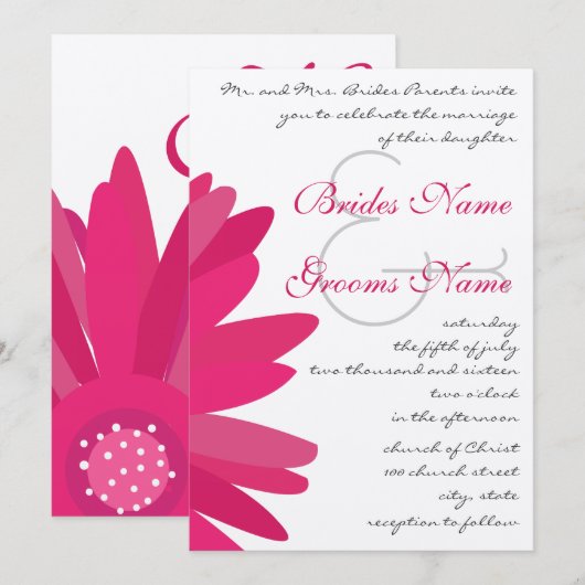 Fuchsia Gerber Daisy Wedding Einladung (Vorne/Hinten)