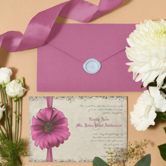 Fuchsia Gerber Daisy Wedding Invite Einladung