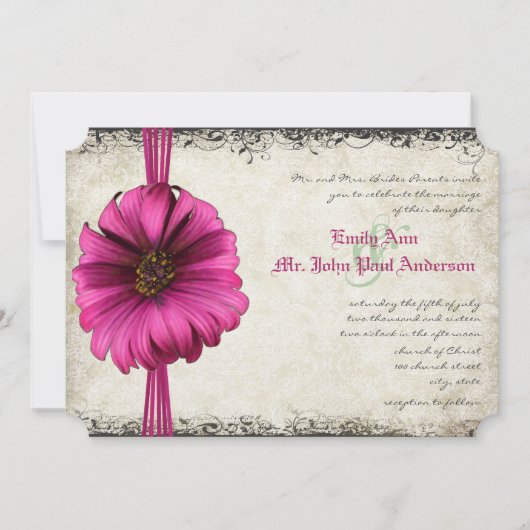 Fuchsia Gerber Daisy Wedding Invite Einladung (Vorderseite)
