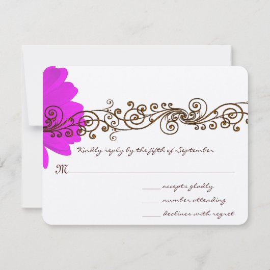 Fuchsia Gerber Daisy Wedding RSVP Karte (Rückseite)