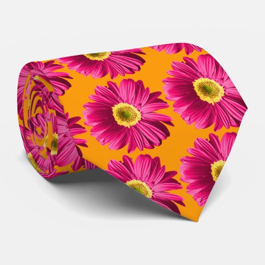 Fuchsia Gerbera Daisies Krawatte (Gerollt)