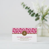 Fuchsia Giraffe Muster Monogram Visitenkarte (Stehend Vorderseite)