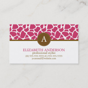 Fuchsia Giraffe Muster Monogram Visitenkarte