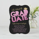 Fuchsia Glitzer Graduate Cutout Graduation Party Einladung (Stehend Vorderseite)