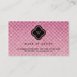 Fuchsia-Glitzer-Monogramm-Quatrefolie-Visitenkarte Visitenkarte