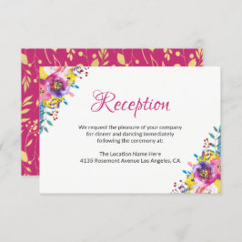 Fuchsia Gold Blossom Floral Wedding Card Begleitkarte