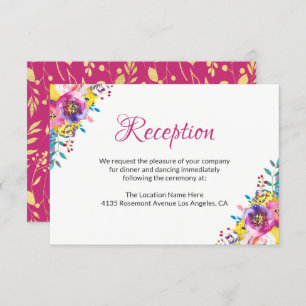 Fuchsia Gold Blossom Floral Wedding Card Begleitkarte