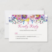Fuchsia Gold Blossom Floral Wedding RSVP Karte (Vorderseite)