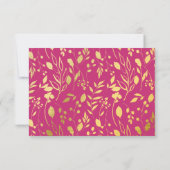 Fuchsia Gold Blossom Floral Wedding RSVP Karte (Rückseite)