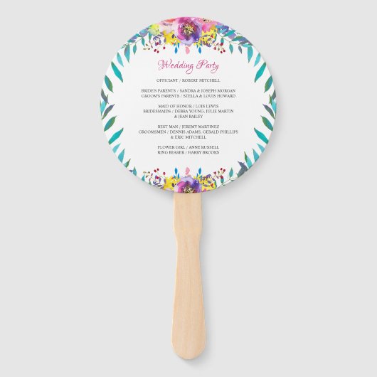 Fuchsia Gold Floral Chic Hochzeitsprogramm Hand Fa Fächer (Rückseite)