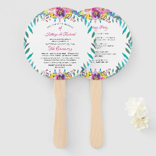 Fuchsia Gold Floral Chic Hochzeitsprogramm Hand Fa Fächer