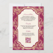 Fuchsia Gold Lace QR Code Anand Karaj Sikh Wedding Einladung (Rückseite)
