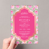Fuchsia Gold Pink Floral Pattern Muslim Wedding Acryleinladungen (Insitu (Handheld))