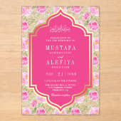 Fuchsia Gold Pink Floral Pattern Muslim Wedding Acryleinladungen (Vorderseite)