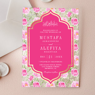 Fuchsia Gold Rosa Florales Muster Muslimische Hoch Acryleinladungen