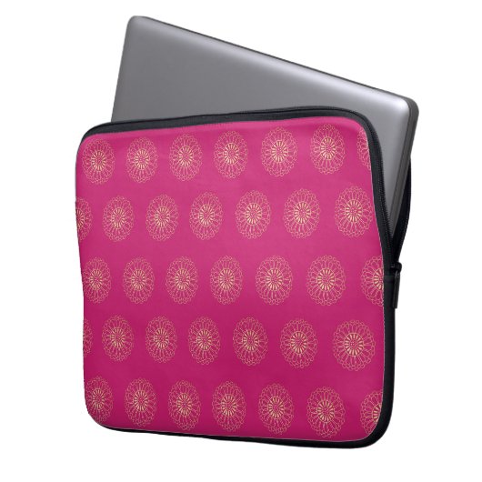 Fuchsia | Golden Zinnia Flower Medallions Laptopschutzhülle (Vorderseite Links)