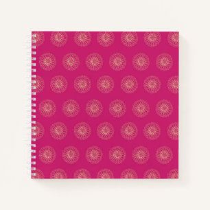 Fuchsia Goldene Zinnien-Blumenmedaillons Notizblock