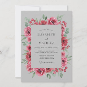 Fuchsia Graue Blütenhochzeit Einladung