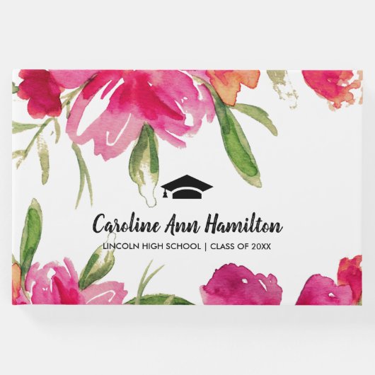 Fuchsia Green Floral Abschluss Gästebuch (Vorderseite)