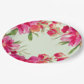 Fuchsia Green Floral Watercolor Party Pappteller (Schrägansicht)