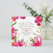 Fuchsia Green Floral Watercolor Wedding Einladung (Stehend Vorderseite)