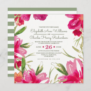 Fuchsia Green Floral Watercolor Wedding Einladung