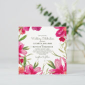 Fuchsia Green Floral Watercolor Wedding Einladung (Stehend Vorderseite)