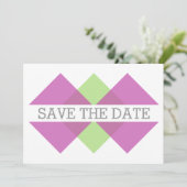 Fuchsia Green Geometric Triad Save the Date einlad (Stehend Vorderseite)