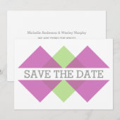 Fuchsia Green Geometric Triad Save the Date einlad (Vorne/Hinten)