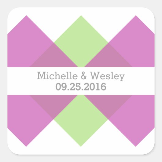 Fuchsia Green Geometric Triad Wedding Stickers (Vorderseite)