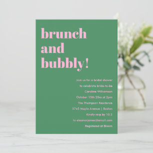 Fuchsia-grüne moderne Braunch-Bubbly-Brautjunggese Einladung