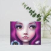 Fuchsia Hair Green Eyes Girl Postkarte (Stehend Vorderseite)