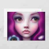 Fuchsia Hair Green Eyes Girl Postkarte (Vorne/Hinten)