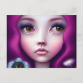 Fuchsia Hair Green Eyes Girl Postkarte (Vorderseite)