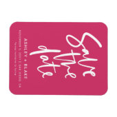 Fuchsia Handgeschriebene Moderne Save the Date Magnet (Horizontal)