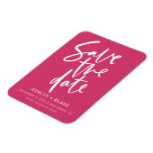 Fuchsia Handgeschriebene Moderne Save the Date Magnet (Linke Seite)