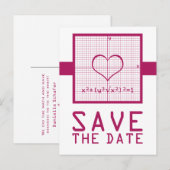 Fuchsia Heart Math Graph Save the Date Postkarte (Vorne/Hinten)