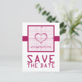 Fuchsia Heart Math Graph Save the Date Postkarte (Stehend Vorderseite)