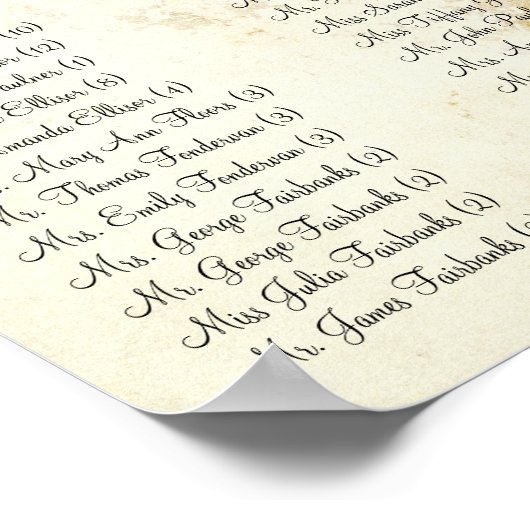 Fuchsia Herzbaum 100 bis 150 Gäste alphabetisch Poster (Ecke)