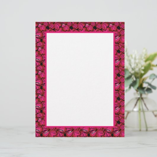 Fuchsia Hibiskus Border Stationery für individuell (Stehend Vorderseite)
